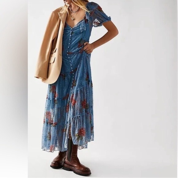 Free People Dresses & Skirts - Free People Hollis Blue Floras Maxi Dress